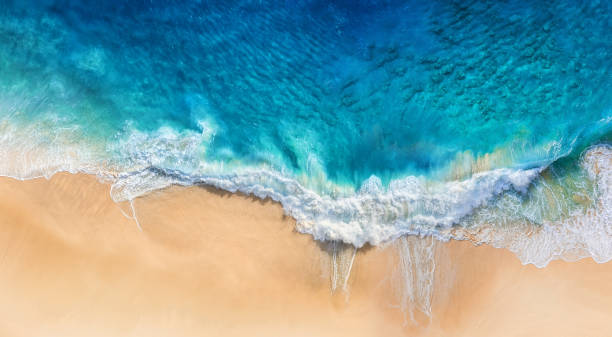 istock Beach and waves as a background from top view. Blue water background from drone. Summer seascape from air. Travel image 1246981531
