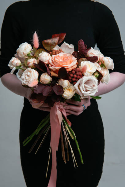 istock Bouquet of peach flowers 1247000413