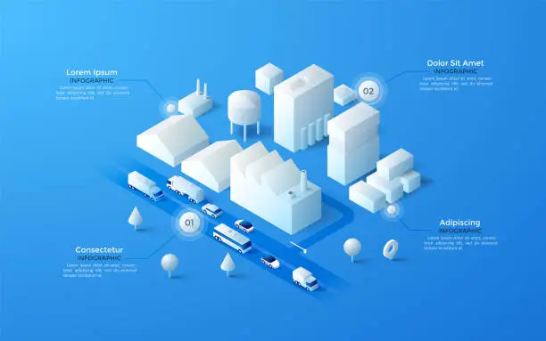 Vector illustration of Vector isometric white city template