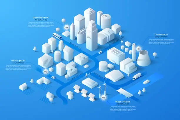 Vector illustration of Vector isometric white city template