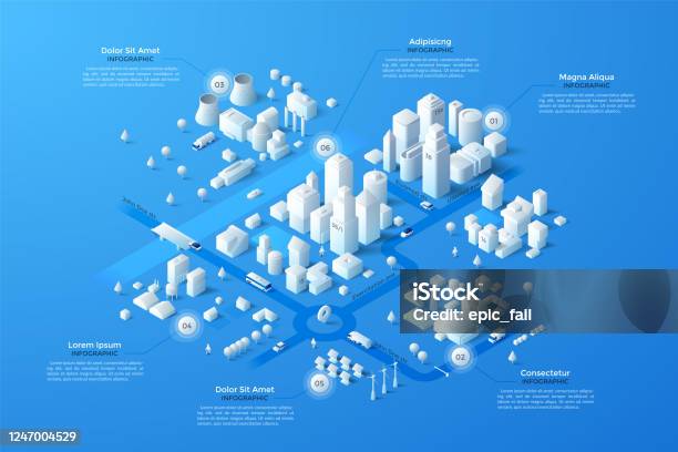 Modello Di Città Bianca Isometrica Vettoriale - Immagini vettoriali stock e altre immagini di Assonometria - Assonometria, Città, Tridimensionale