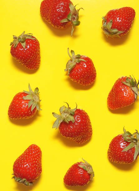 istock Set with strawberries on colorful background. 1247007603