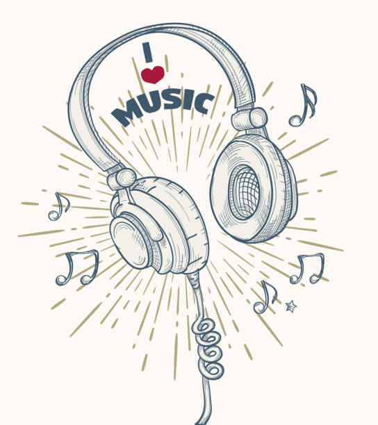 アート・デザイン・音楽 Credit 00: I Love Games Graphics I Love Music Decorative Design With Headphones Stock Illustration