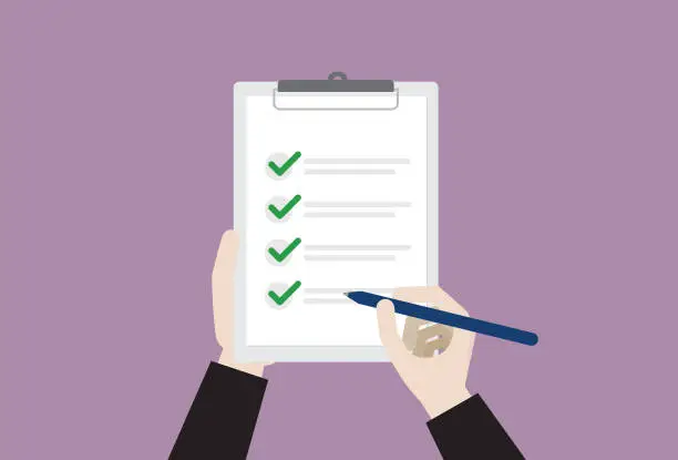 Vector illustration of Businessman holds a document for a checklist