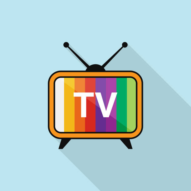 ilustrações de stock, clip art, desenhos animados e ícones de tv icon with long shadow on blue background, flat design style - television aerial antenna television broadcasting