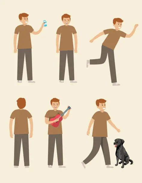 Vector illustration of One Teen Boy In Different Poses