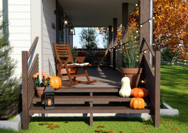 3D illustration autumn cottage