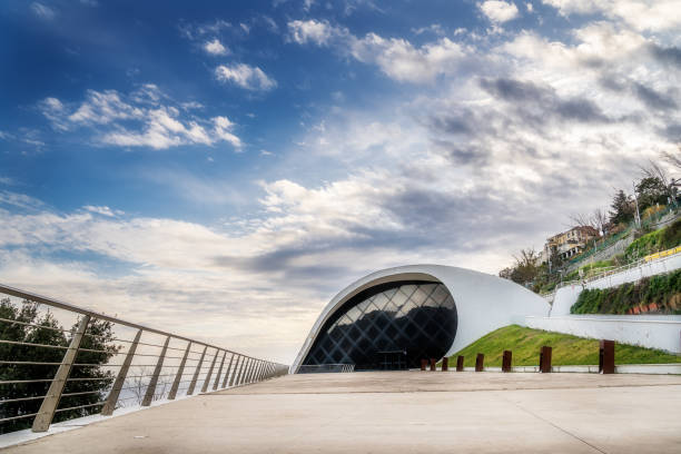 The Ravello Auditorium Building in a Sunny day with beautiful cloudy sky. Modern Structure in Ravello, Amalfi Coast, Italy.