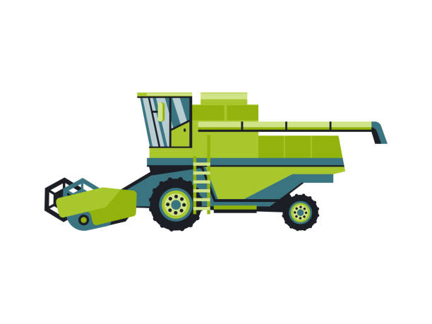 Harvesting machine combine, isolated on white background flat style icon Harvesting machine combine, isolated on white background flat style icon. combine harvester stock illustrations