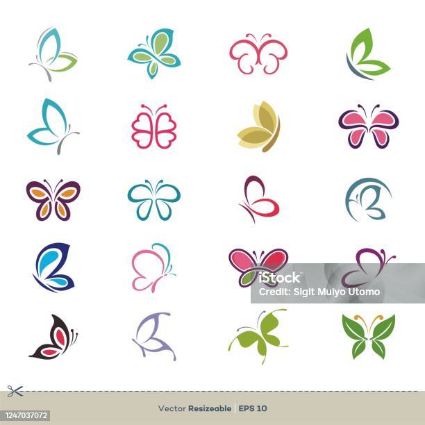 20 Colorato Butterfly Vector Logo Modello Illustrazione Design Vettore Eps 10 - Immagini vettoriali stock e altre immagini di Farfalla