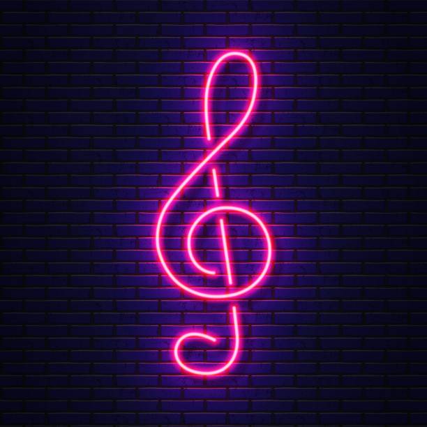 Neon treble clef Neon treble clef. Neon musical note. Vector illustration neon music notes stock illustrations