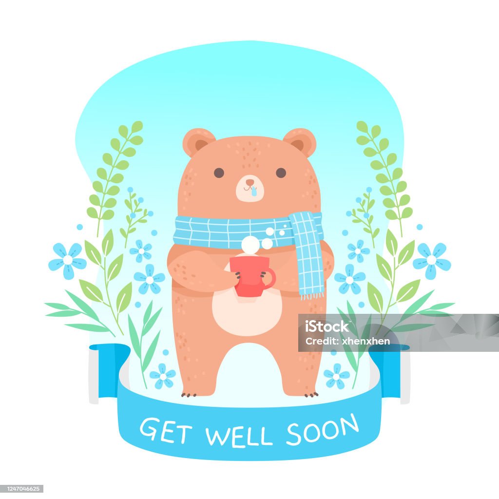 Cute Bear Wishing Get Well Soon Stock Illustration - Download