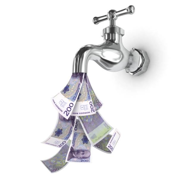 istock Norwegian currency falling money faucet 1247048335