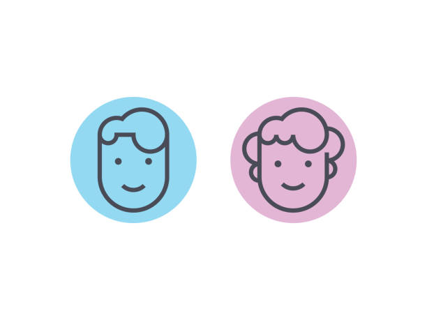 Man and woman face, Line design Man and woman face, Line design head and shoulders logo stock illustrations