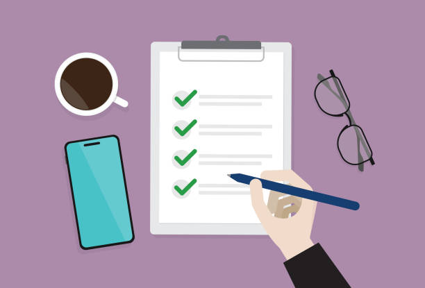 ilustrações, clipart, desenhos animados e ícones de empresário verificando uma lista - to do list checklist personal organizer writing