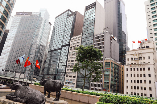 Hong Kong, Hong Kong - 02 22 2017: Hong Kong stock exchange business downtown district.