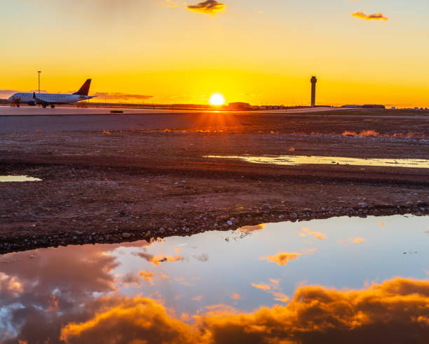 Airport ramp sunset stock photo