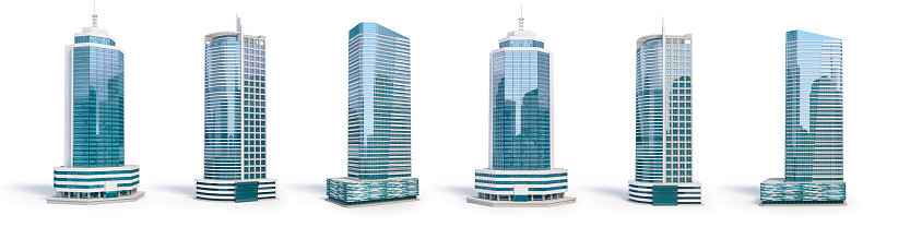 Conjunto de diferentes edificios de rascacielos aislados en blanco. photo