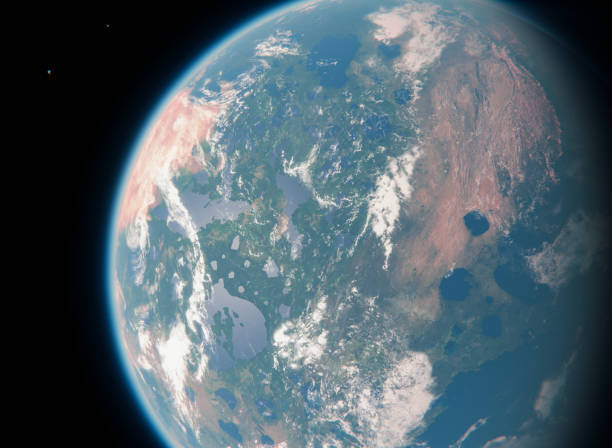istock Habitable Blue Alien Earth Like Exoplanet with Moons - New Planet Concept 1247065455