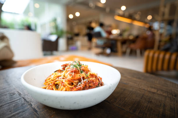 A Pasta/Spaghetti with shrimp - Italian food.