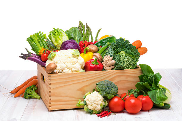 istock Crate filled with healthy fresh organic vegetables shot on white table 1247073854