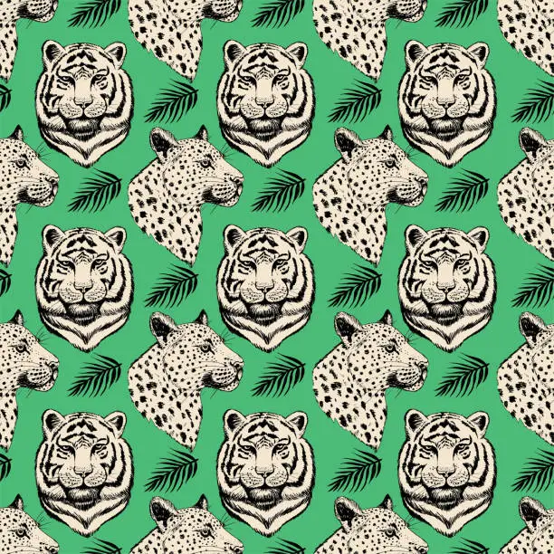 Vector illustration of Green Tiger Leopard Seamless Pattern