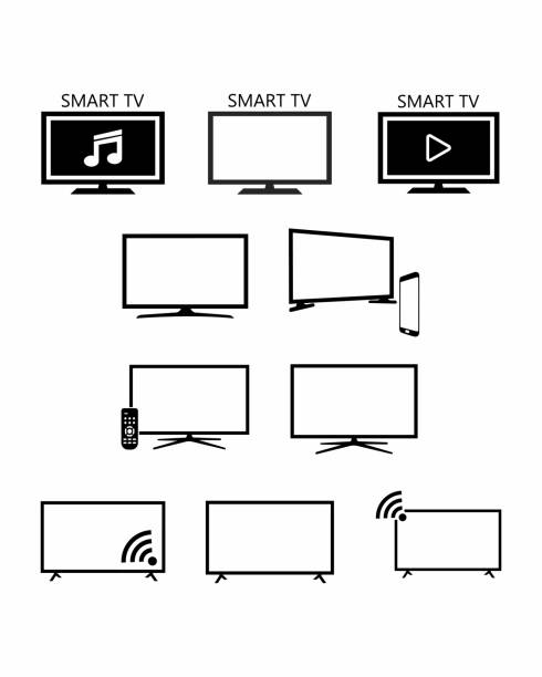 Smart tv icon TV stick and box vector icon set in thin line style tv icon stock illustrations