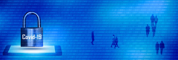 istock padlock over shiny cellphone display and people silhouette on blue computer matrix background, symbol for data security of the covid-19 tracing app, coronavirus pandemic concept 1247093802