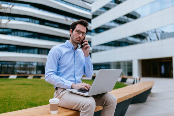 istock Business man on lap top 1247099947