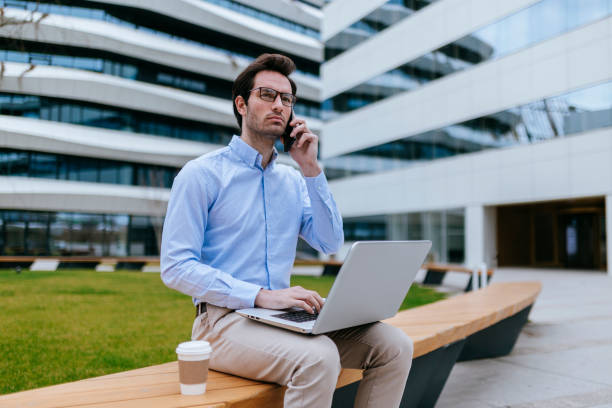 istock Business man on lap top 1247101079