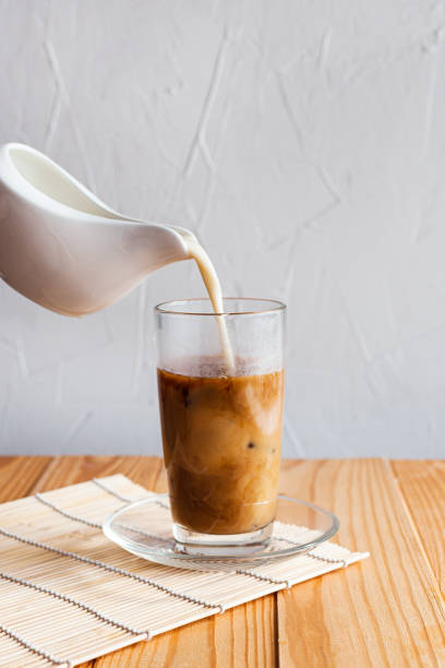 istock Milk is poured into iced coffee 1247123371