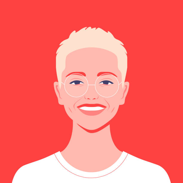 Portrait of a blond teenager. Avatar of a happy student. Portrait of a blond teenager. Avatar of a happy student of the university. Colorful vector flat illustration red spectacles stock illustrations