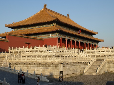 Beijing, China - October 31, 2010: People walk to The Palace of Heavenly Purity, Forbidden City, Beijing, China