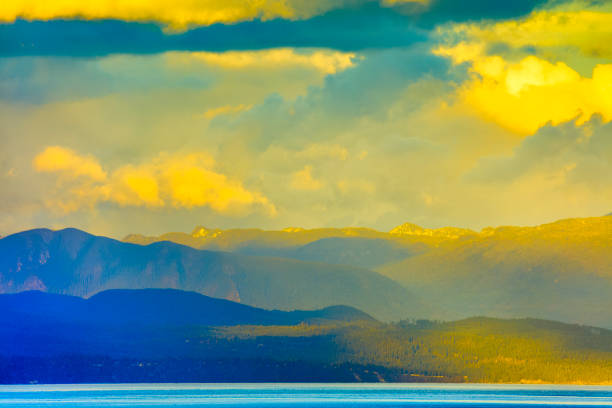 View of the Strait of Georgia and the coastal mountains from Vancouver Island, British Columbia