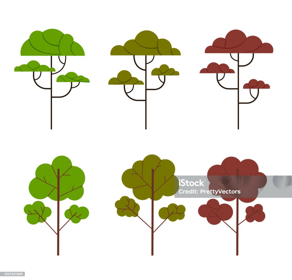 Cartoon Tree Rasterized Simple Tree Simple Set Isolated Collection Vector Flat Cartoon Graphic Design ...