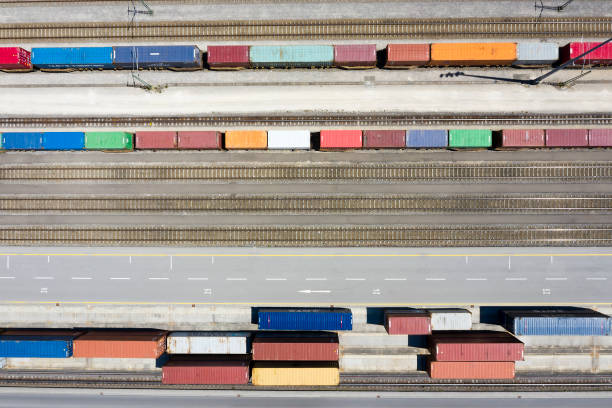 istock Aerial View of Container Terminal, Rail Yard 1247234125
