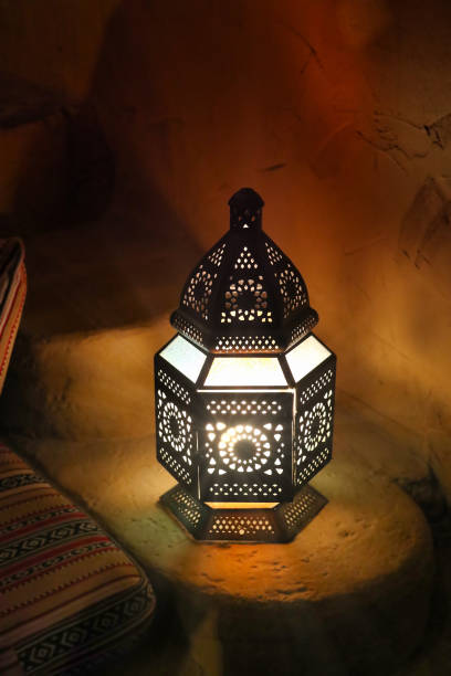 istock classical and retro styled Arabia or middle eastern lantern lit at night with colorful shades 1247235353