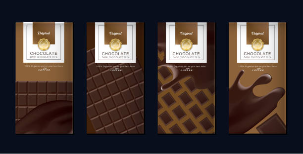 ilustrações de stock, clip art, desenhos animados e ícones de chocolate bar packaging set. trendy luxury product branding template with label pattern for packaging. vector design. - aa008