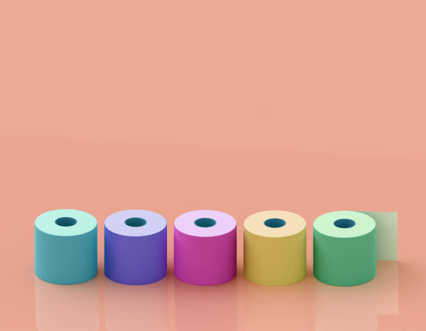 istock Simple rolls of multi-colored toilet paper, place for texts. 3d illustration 1247249658