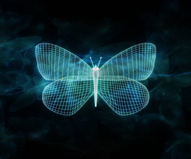 istock Abstract green neon polygonal butterfly consisting of lines. Wireframe technology structure. Glowing polygonal geometric structure. For web site, poster, placard and wallpaper. 3d illustration 1247250171