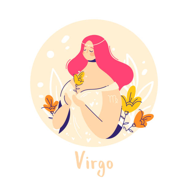 Virgo zodiac sign. Earth. Female character and element of ancient astrology. Virgo zodiac sign. Earth. Female character and element of ancient astrology. Modern flat style. Isolated on white background virgo stock illustrations