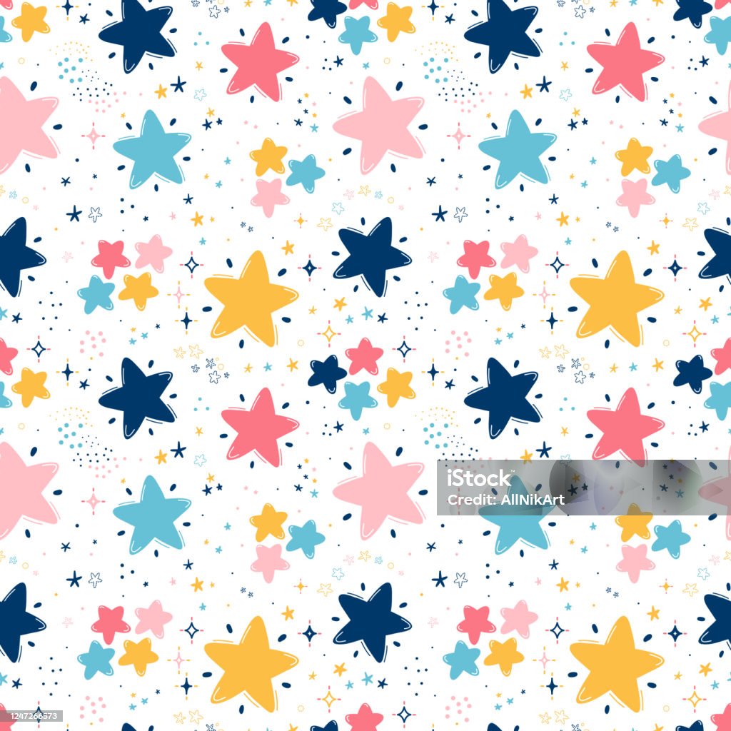 Doodle Cute Star Seamless Pattern Nền Đầy Màu Sắc Của Bầu Trời Đầy ...