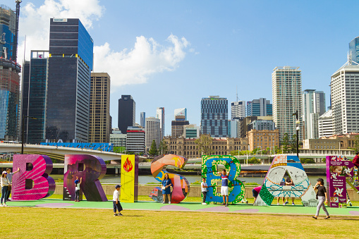 April 27. 2018 - Brisbane, Queensland, Australia: People enjoying at Brisbane sign in South Bank, Queensland, Australia.