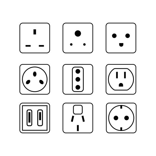 Simple Line Vector Electric Socket In Flat Set Icon Illustration Stock Illustration - Download Image Now - iStock