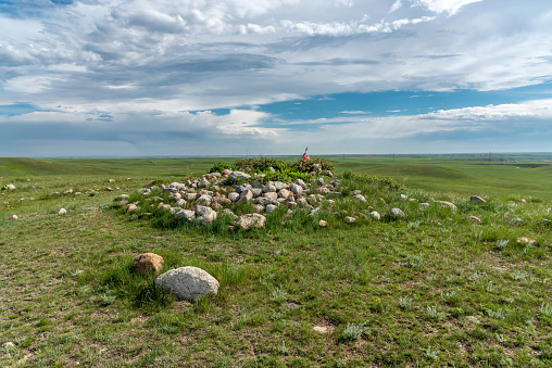 Sundial Hill Medicine Wheel in south eastern Alberta. The Sundial Hill Medicine Wheel is a religious site constructed by indigenous people of the planes. This site may be thousands of years old.