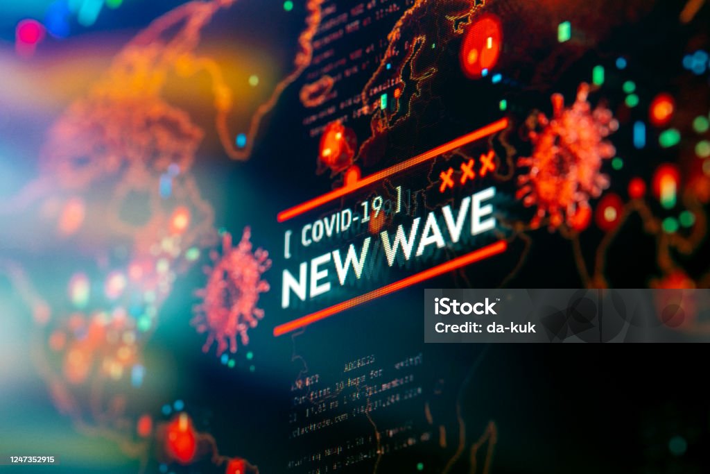 COVID-19 New Wave COVID-19 New Wave Background Close-up on Digital Display Coronavirus Stock Photo