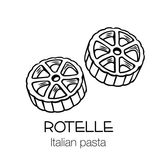 Vector illustration of Rotelle pasta outline icon.
