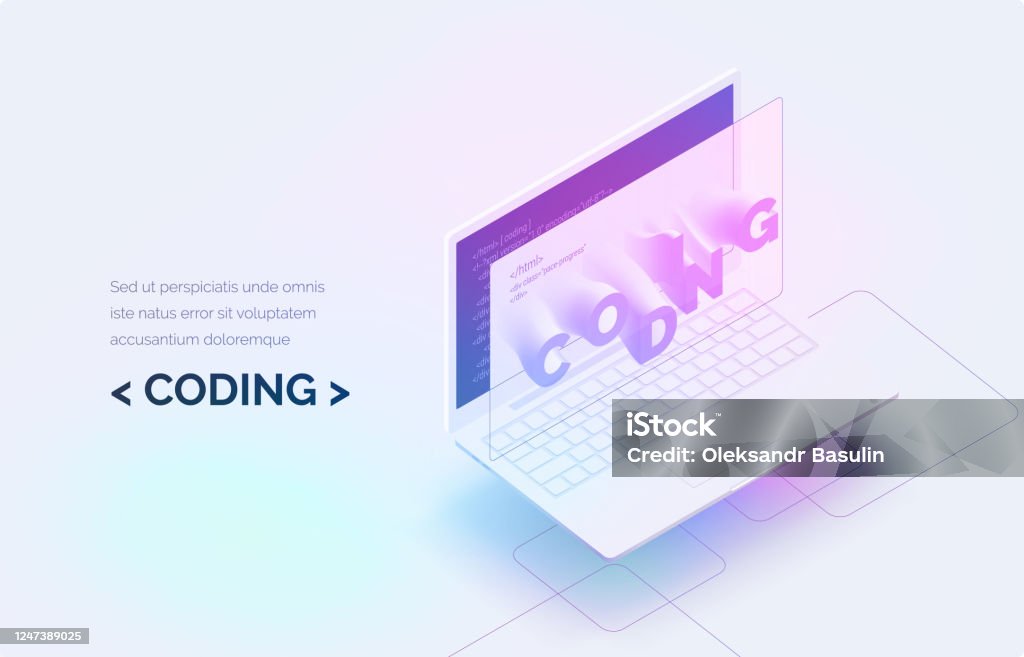 Coding Realistic Laptop With Program Code On The Screen Web Development ...