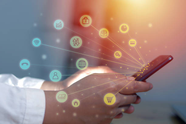 istock Close up of hand using using smart phone to do online banking payment communication network,internet wireless application development sync app,virtual graphic icon 1247421333