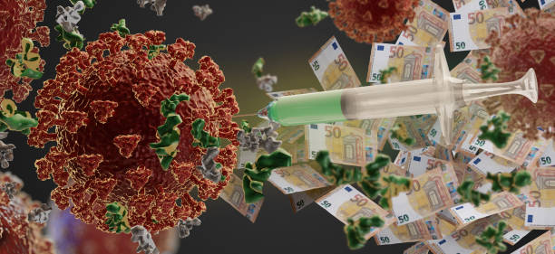 concept of vaccination. syringe and Coronavirus 3d-illustration background